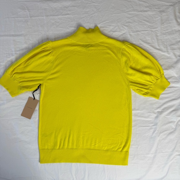 Halogen Yellow Meadow Mock Neck Puff Sleeve Short Sleeve Sweater M NWT - Picture 2 of 9